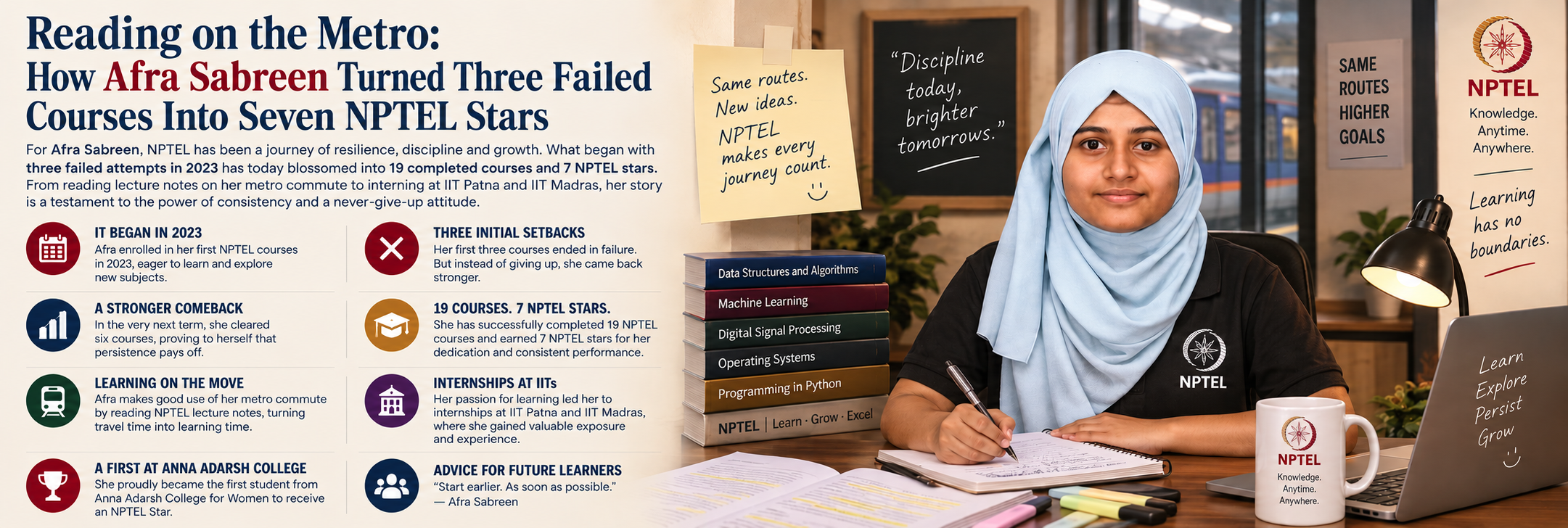 Reading on the Metro: How Afra Sabreen Turned Three Failed Courses Into Seven NPTEL Stars